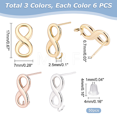 18Pcs 3 Colors 304 Stainless Steel Stud Earring Findings STAS-DC0010-87-1