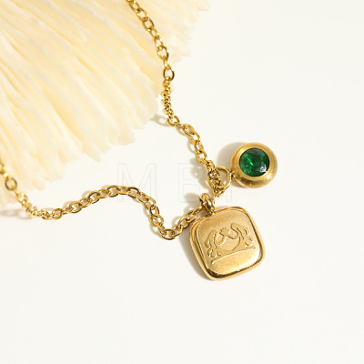 Stainless Steel Pace Green Cubic Zirconia Birthstone Zodiac Gemini Pendant Necklaces for Women ZA6688-1-1
