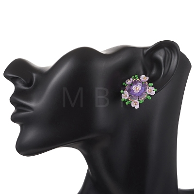 Flower Handmade Glass Seed Beads Stud Earrings EJEW-MZ00656-03-1