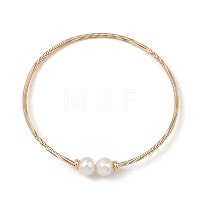 Natural Cultured Freshwater Pearl Potato Torque Bangles BJEW-JB14207-1