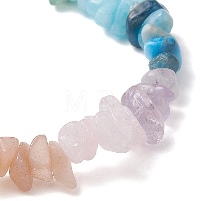 Chakra Natural Rose Quartz & Green Aventurine & Sunstone & Lavender Amethyst & Citrine & Apatite & White Jade Chip Beads Stretch Bracelets for Women BJEW-JB13113-1