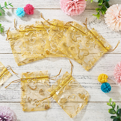 50Pcs Heart Printed Organza Bags OP-TADJ0001-01K-1