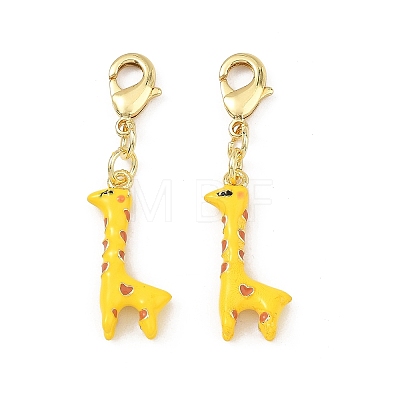 Giraffe Brass Enamel Pendant Decorations KK-B198-02G-1