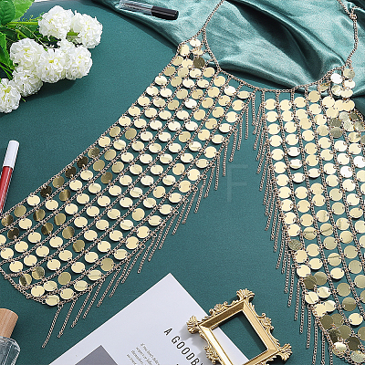 Polyester with PVC Coin Tassel Chest Body Chains for Sexy Dress AJEW-WH0481-477-1