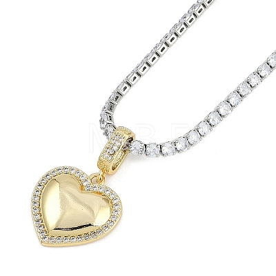 Brass Clear Cubic Zirconia Heart Pendant Strass Chain Necklaces for Women NJEW-U015-10GP-02-1