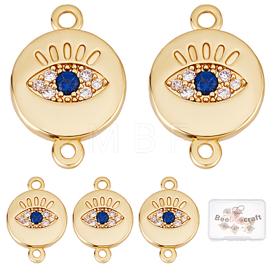 Brass Micro Pave Clear & Royal Blue Cubic Zirconia Connector Charms KK-BBC0002-62-1