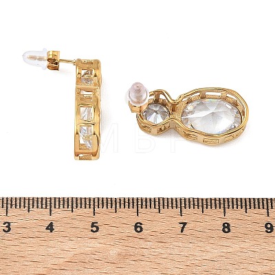 304 Stainless Steel & Clear Cubic Zirconia Dangle Stud Earrings EJEW-G468-03G-03-1