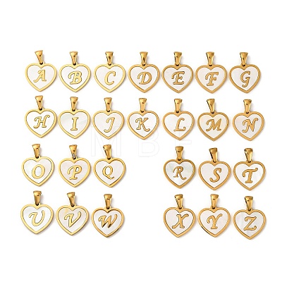 Natural Shell Heart with Initial Letter Pendants STAS-I353-03G-1