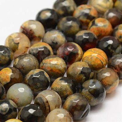Faceted Natural Fire Crackle Agate Beads Strands G-F447-10mm-A09-1