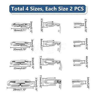 Unicraftale 8Pcs 4 Styles 304 Stainless Steel Fold Over Clasps STAS-UN0055-29-1