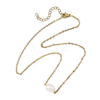 Natural Pearl Rice Pendant 304 Stainless Steel Satellite Chain Necklaces for Women NJEW-JN06149-01-1