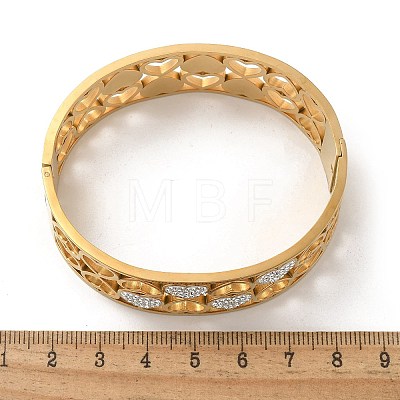 Ion Plating(IP) 304 Stainless Steel Hinged Bangles with Polymer Clay Rhinestones for Women BJEW-Z080-05G-1