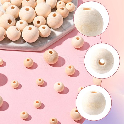 241Pcs 5 Styles Natural Unfinished Wood Beads WOOD-FS0002-36-1