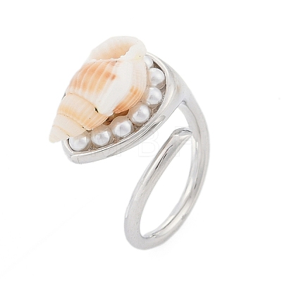 Shell Open Cuff Ring for Women RJEW-Z047-01P-04-1