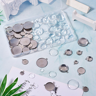 DIY Blank Dome 304 Stainless Steel Pendant Making Kits DIY-TA0011-82-1