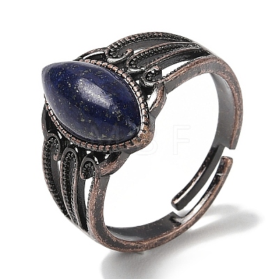 Natural Lapis Lazuli Horse Eye Adjustable Rings RJEW-K271-05R-09-1