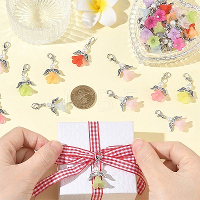 60Pcs 10 Colors Angel Acrylic & Glass Pearl & Alloy Pendant Decorations HJEW-YW00551-1