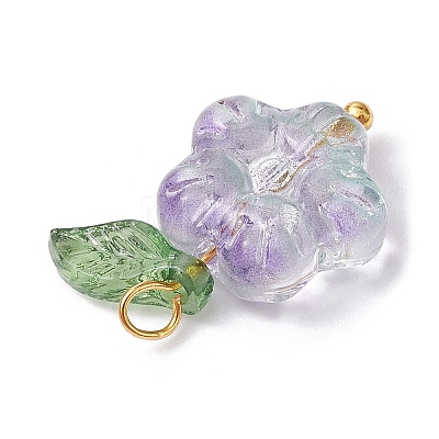 Transparent Glass Flower & Acrylic Leaf Pendants PALLOY-JF02287-02-1