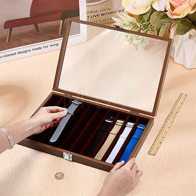 10 Grids Wooden Watch Band Organizer Storage Cases with Visible Window Lid CON-WH0112-078-1