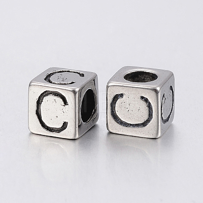 304 Stainless Steel Large Hole Letter European Beads X-STAS-H428-01AS-C-1