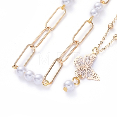 Iron Paperclip Chain Necklaces and Brass Pendant Necklaces Set NJEW-JN02768-1