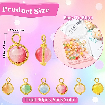 30Pcs 6 Colors Glass Pendants PALLOY-YW00183-1