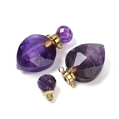 Natural Amethyst Faceted Teardrop Bottle Pendants G-A225-02G-05-1