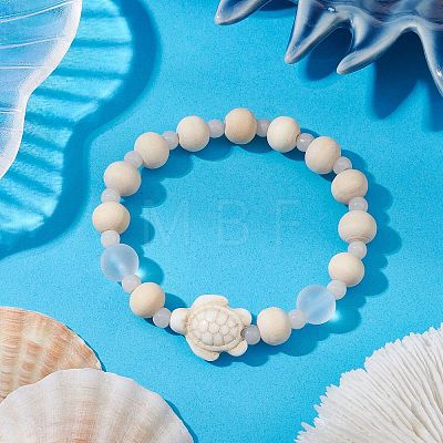 Synthetic Turquoise & Wood & Glass Beaded Stretch Bracelets for Boys Girls BJEW-JB11127-01-1