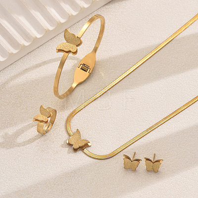 Stainless Steel Butterfly Bangle & Earrings & Necklaces & Rings Sets for Women RG3156-1