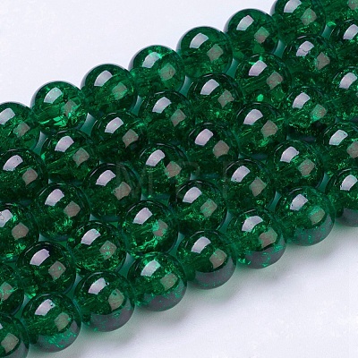 1Strand Dark Green Transparent Crackle Glass Round Beads Strands X-CCG-Q001-10mm-17-1