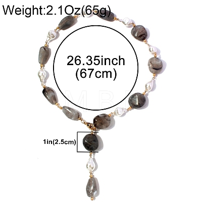 Alloy Resin Imitation Pearl Nuggets Lariat Necklaces for Women WG2BD40-01-1