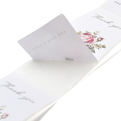 50Pcs Rectangle with Flower Thank You Paper Self-Adhesive Stickers AJEW-S084-01D-1