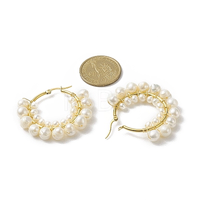 Natural Pearl Beaded Hoop Earrings EJEW-JE05168-03-1