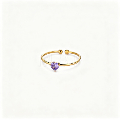 Adjustable Birthstone 304 Stainless Steel Micro Pave Cubic Zirconia Cuff Open Rings WGB2F1D-06-1