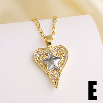 Brass Micro Pave Clear Cubic Zirconia Two Tone Heart Pendant Necklaces WGF7FF4-05-1