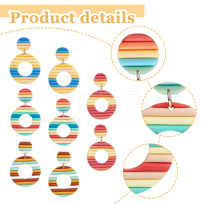 FIBLOOM 4 Pairs 4 Colors Polymer Clay Donut Dangle Stud Earrings with Iron Pins EJEW-FI0003-02-1