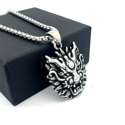 Vintage Punk 304 Stainless Steel Dragon Head Pendant Necklaces for Men WI9275-1