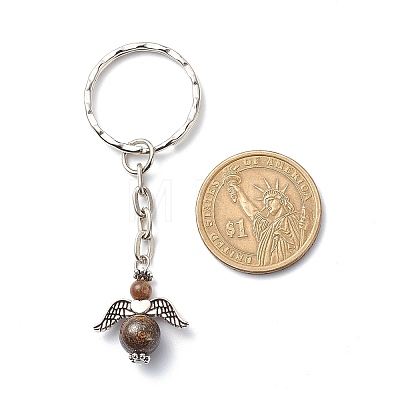 Natural Gemstone Beaded Angel Charm Keychain KEYC-JKC00387-1