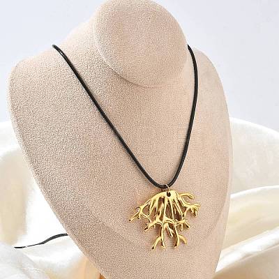 Summer Beach 304 Stainless Steel Coral Shape Pendant Adjustable Black Waxed Cord Necklaces for Women SA-CBAFEB5-04G-1