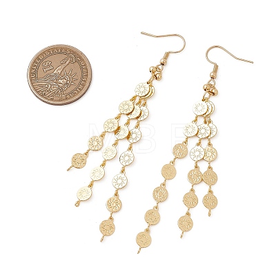 Brass Flat Round with Sun Pattern Link Chain Tassel Dangle Earrings EJEW-JE06928-1