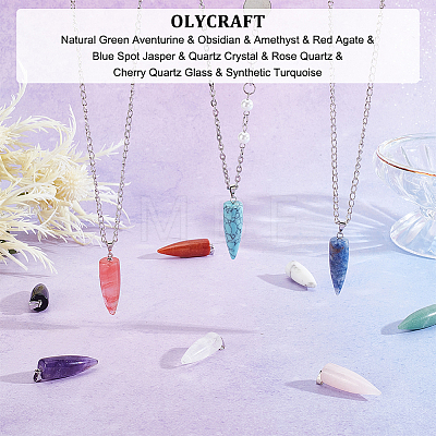 Olycraft 10Pcs 10 Style Natural & Synthetic Gemstone Pendants G-OC0003-07-1
