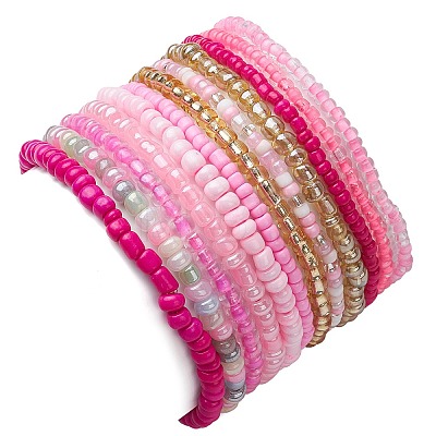 12Pcs 12 Styles Glass Stretch Bracelets BJEW-JB11032-01-1