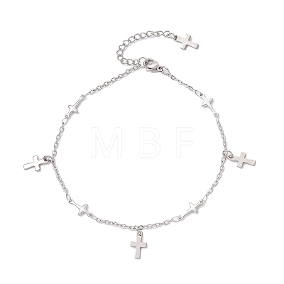 3Pcs 3 Styles 304 Stainless Steel Cross Link Chain Anklets AJEW-AN00739-1