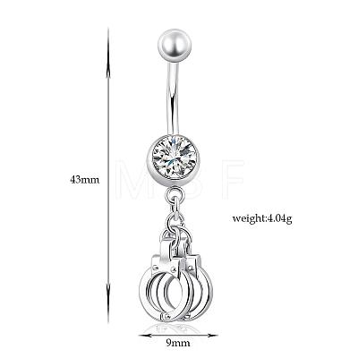 Piercing Jewelry Real Platinum Plated Brass Rhinestone Handcuffs Navel Ring Belly Rings AJEW-EE0001-36-1