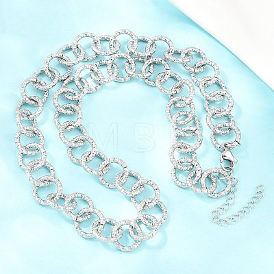 12MM 304 Stainless Steel Textured Ring Link Chain Necklaces for Women NJEW-Z115-11P-1
