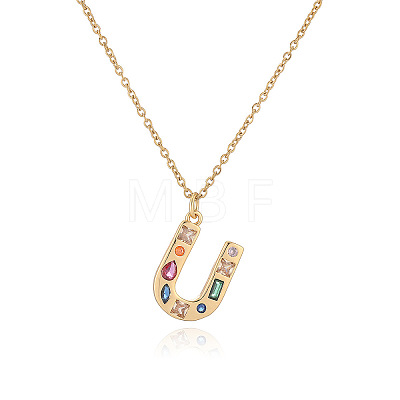 Brass Pave Colorful Cubic Zirconia Initial Pendant Necklaces for Women FS-WG02860-21-1