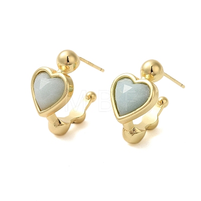 Natural Flower Amazonite Heart Stud Earrings EJEW-K287-01G-06-1