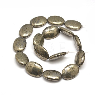 Oval Natural Pyrite Beads Strands G-I126-19-18x13mm-1