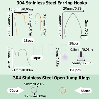 108Pcs 6 Style 304 Stainless Steel Earring Hooks DIY-SC0021-76-1