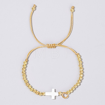 Brass Round Bead Braided Bead Bracelets VB3830-3-1